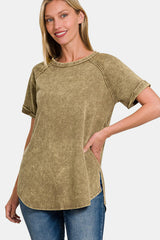 Zenana Women's Heathered Cotton Round Neck Short Sleeve Top - Versatile & Stylish