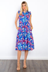 Chic Ruffled Midi Dress with Convenient Pockets – Perfect for Any Occasion
