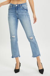 RISEN Women's High Rise Distressed Cropped Straight Jeans - Trendy and Flattering Fit