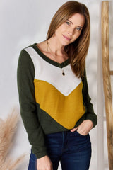 Hailey & Co Full Size Colorblock V-Neck Blouse – Trendy & Versatile Women's Top