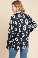 BOMBOM Cozy Animal Print Button-Up Knit Shacket with Pockets