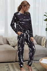 Trendy Tie-Dye Lounge Set: Round Neck Top & Drawstring Joggers