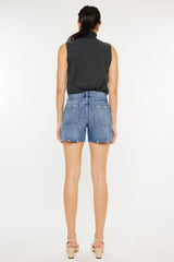Kancan Women's High Waist Distressed Denim Shorts with Raw Hem - Trendy & Comfortable
