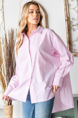 First Love Women's Striped Button Down High-Low Shirt - Stylish & Comfortable for All Occasions
