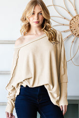 Reborn J Women's Exposed Seam Lantern Sleeve Top - Trendy & Stylish