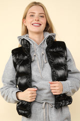 VERY J Shiny Metallic Zip-Up Puffer Vest - Stylish Winter Essential