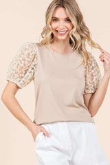 Mittoshop Women's Round Neck Puff Sleeve Top - Chic & Versatile