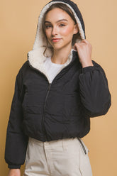 Love Tree Versatile Cropped Sherpa Hooded Jacket - Reversible Zip-Up Style