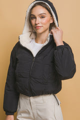 Love Tree Versatile Cropped Sherpa Hooded Jacket - Reversible Zip-Up Style