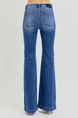 RISEN Women's Low Rise Flare Jeans with Functional Pockets - Vintage Style