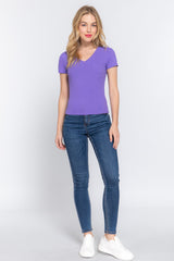 ACTIVE BASIC Women's V-Neck Ribbed Short Sleeve Knit T-Shirt – Trendy & Comfortable