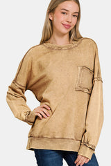 Zenana Women's Exposed Seam Round Neck Sweatshirt - Stylish & Comfortable