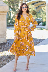 Elegant Floral Tie Back Flounce Sleeve Maxi Dress - Double Take Collection