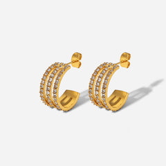 Elegant Gold-Plated Stainless Steel Zircon C-Hoop Earrings