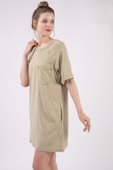 VERY J Washed Cotton Round Neck Mini Tee Dress - Casual & Chic