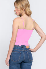 ACTIVE BASIC V-Neck Lace Detail Ribbed Seamless Cami - Versatile & Flattering Women's Top