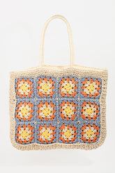 Fame Flower Braided Tote Bag - Bohemian Style with Floral Details