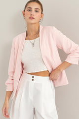 HYFVE Women's Open Front Ruched Sleeve Blazer - Stylish & Versatile