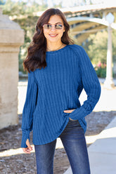 Basic Bae Full-Size Ribbed Round Neck Long Sleeve Knit Top - Comfortable & Stylish