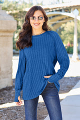 Basic Bae Full-Size Ribbed Round Neck Long Sleeve Knit Top - Comfortable & Stylish