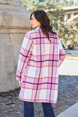 Stylish Plaid Button-Up Lapel Collar Coat with Pockets - Full Size