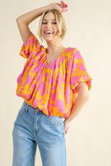 Trendy Printed Satin Bubble Hem Top by And The Why - Chic & Versatile Fashion