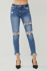 RISEN Distressed Frayed Hem Slim Jeans - Trendy High-Quality Denim