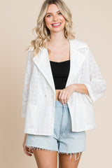Culture Code Double Breasted Cotton Eyelet Jacket with Convenient Pockets