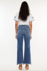 Kancan High Rise Slim Wide Leg Jeans - Comfort Stretch Denim with Raw Hem