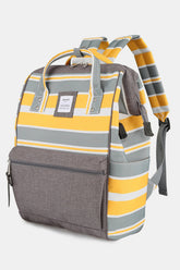 Himawari Large Striped Waterproof Nylon Backpack with USB Port and Side Pockets