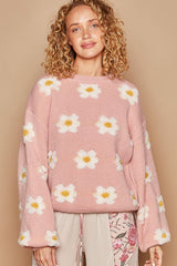 POL Daisy Pattern Oversized Drop Shoulder Sweater - Chic & Cozy
