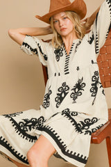 Umgee Women's Printed Notched Midi Dress - Chic & Versatile