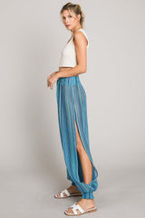 Cotton Bleu Striped Smocked Cover Up Beach Pants - Chic & Comfortable Resort Wear