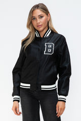 Love Me Now PU Leather Snap Down Bomber Jacket - Trendy, Edgy, and Sporty Style