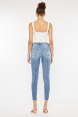 Kancan High Waist Skinny Jeans with Cat's Whiskers Distress - Trendy & Flattering