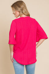 BOMBOM Elegant Texture Button V-Neck Top - Chic & Versatile Style