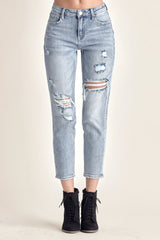 RISEN Women's Distressed Slim Cropped Jeans - Edgy & Chic Denim