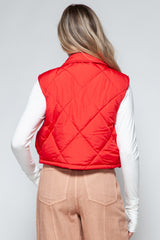 Trendy Quilted Crop Vest with Snap-Down Closure for Stylish Layering