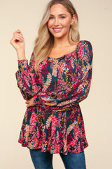 Haptics Full Size Peplum Floral Square Neck Blouse - Feminine and Flattering