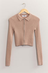 HYFVE Ribbed Double Zip Cropped Cardigan - Elegant & Versatile Women's Knitwear