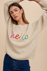 Annie Wear HELLO Embroidered Raglan Sleeve Sweater - Cozy & Trendy Knitwear