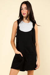 Trendy Tie Shoulder Knit Romper with Front Pockets - VERY J
