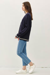 Be Cool Women's Contrast Trim Cable-Knit V-Neck Cardigan - Elegant Buttoned Sweater