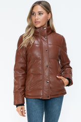 YMI Women's Stylish Pocketed Puffer Jacket with Turtleneck & Zip-Up Closure