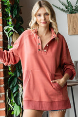 Chic Women's Grommet Split Neck Sweatshirt with Kangaroo Pocket - First Love