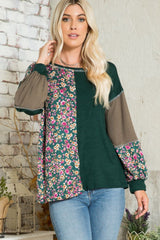 Celeste Women's Full Size Floral Color Block T-Shirt with Exposed Seams