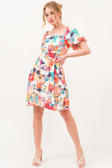 Square Neck Puff Sleeve Floral Dress by And The Why - Elegant Summer Outfit