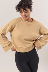 HYFVE Women's Ribbed Sweater with Round Neck and Dropped Shoulders