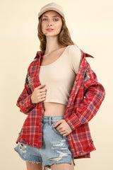 VERY J Women's Plaid Raw Detail Oversized Fall Shirt - Button-Down Fashion