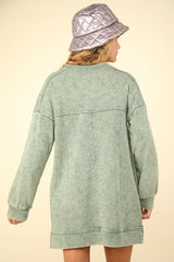 VERY J Mineral Washed Oversized Sweatshirt Mini Dress with Pockets - Vintage Look for Women